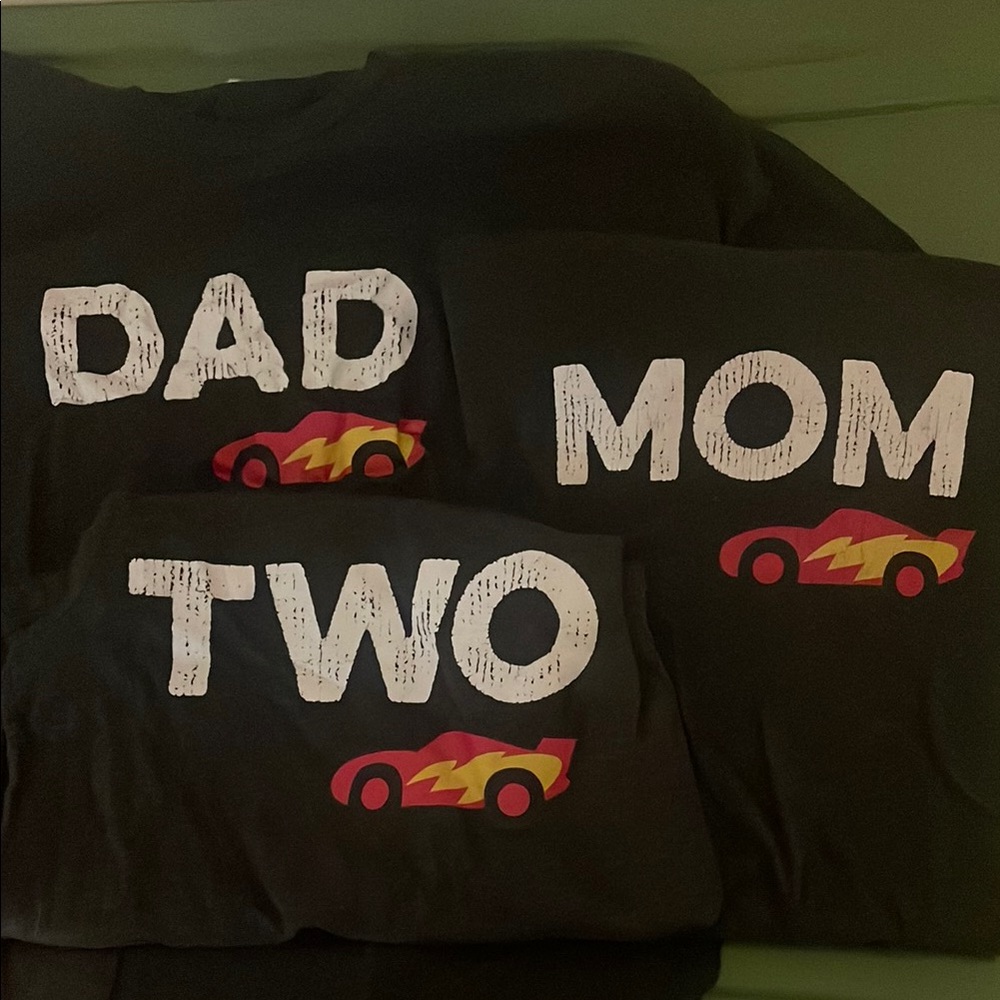 Family Matching Dark Grey Birthday T-Shirts with Car Design - lightning McQueen